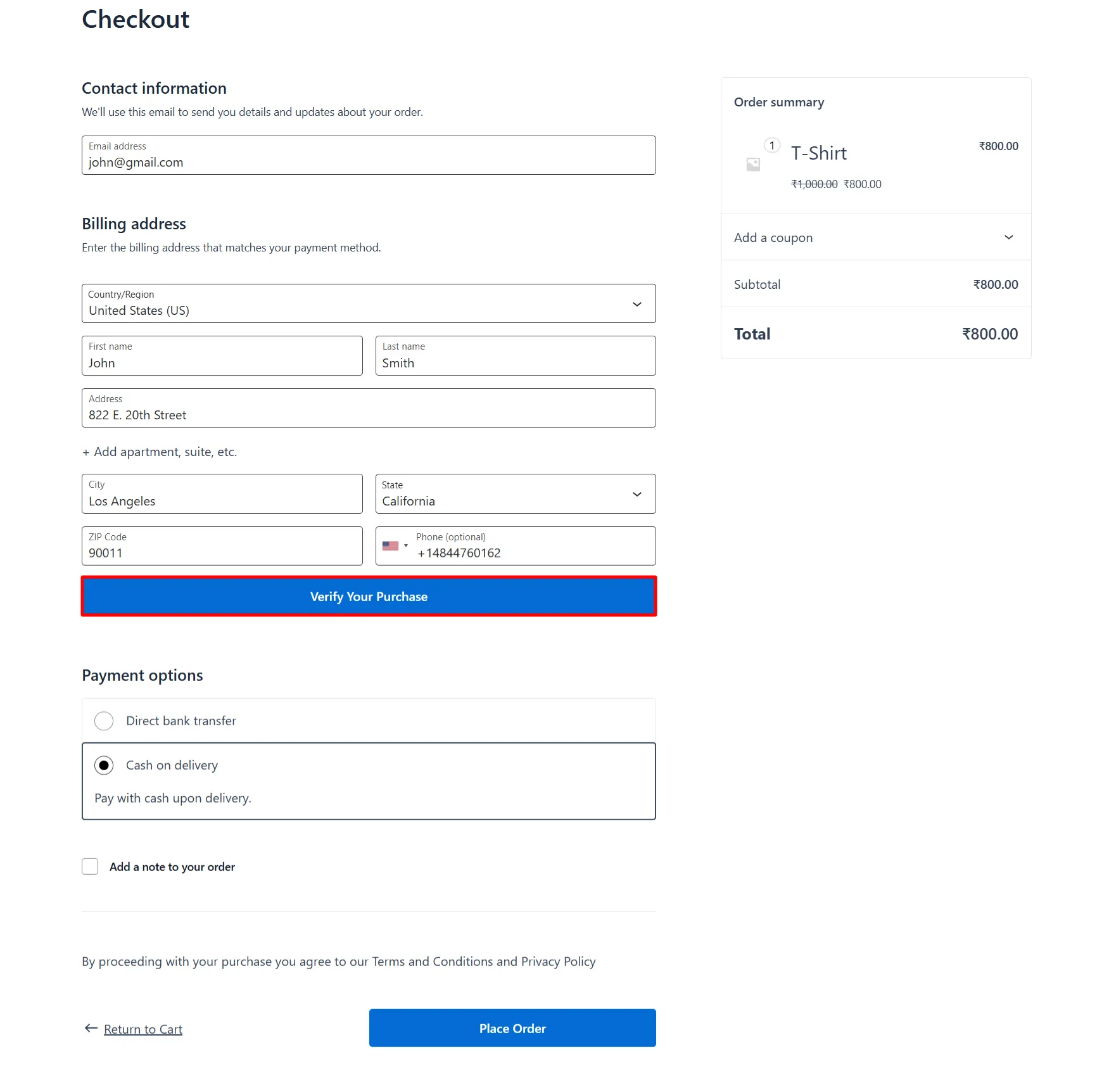 WooCommerce Checkout Form - Verify phone