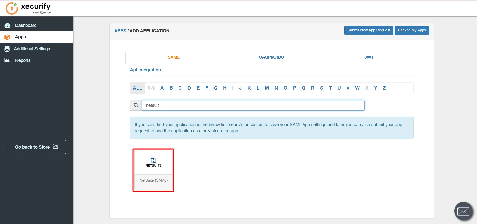 miniOrange NetSuite SSO using Shopify as IDP - Go to Store as IDP app