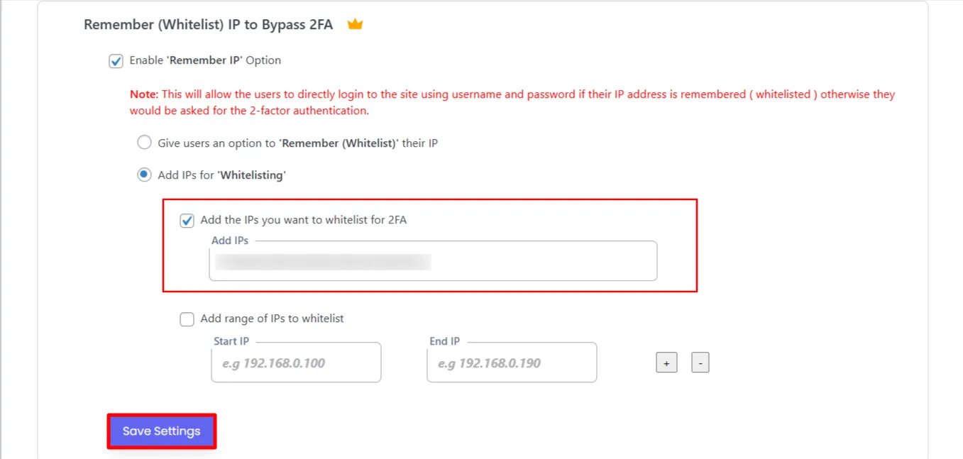 Remember Whitelist IP - click save settings