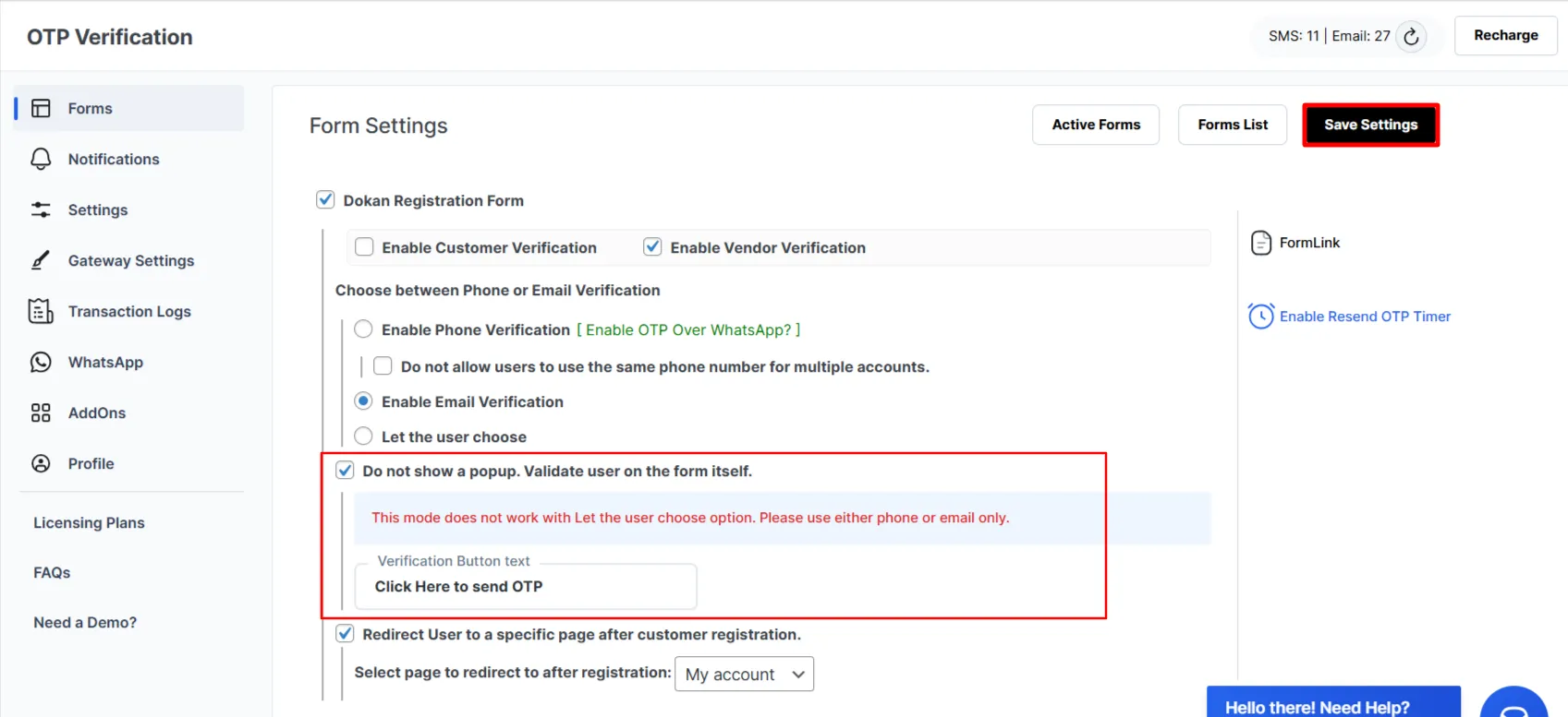Vendor Verification - Select On page Verification