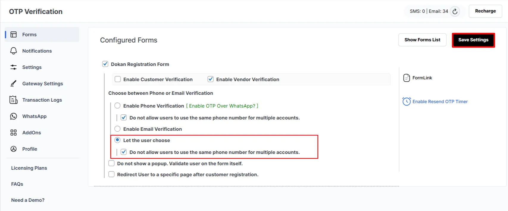 Vendor Verification - Click Save Settings button