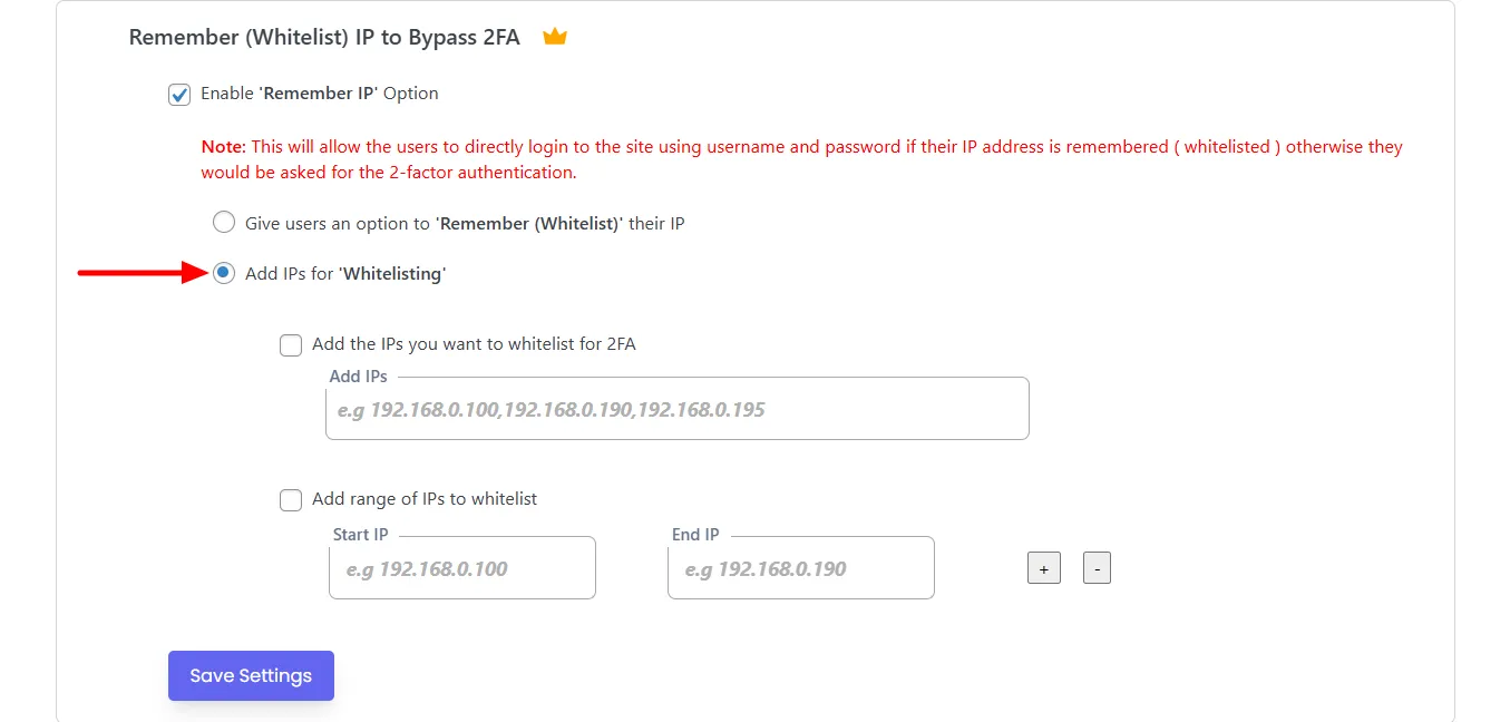Remember Whitelist IP - click save settings