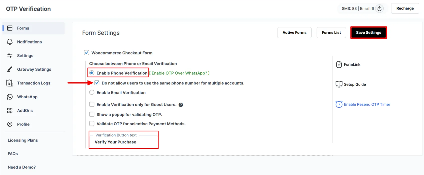 WooCommerce Checkout Form - Select Phone Verification