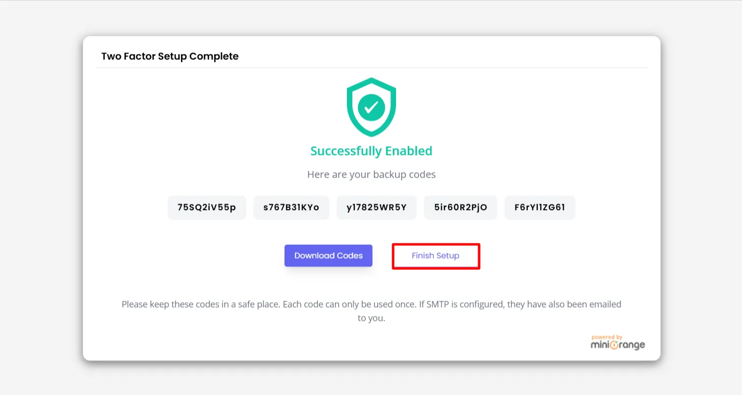 WhatsApp OTP authentication - Backup Codes Page