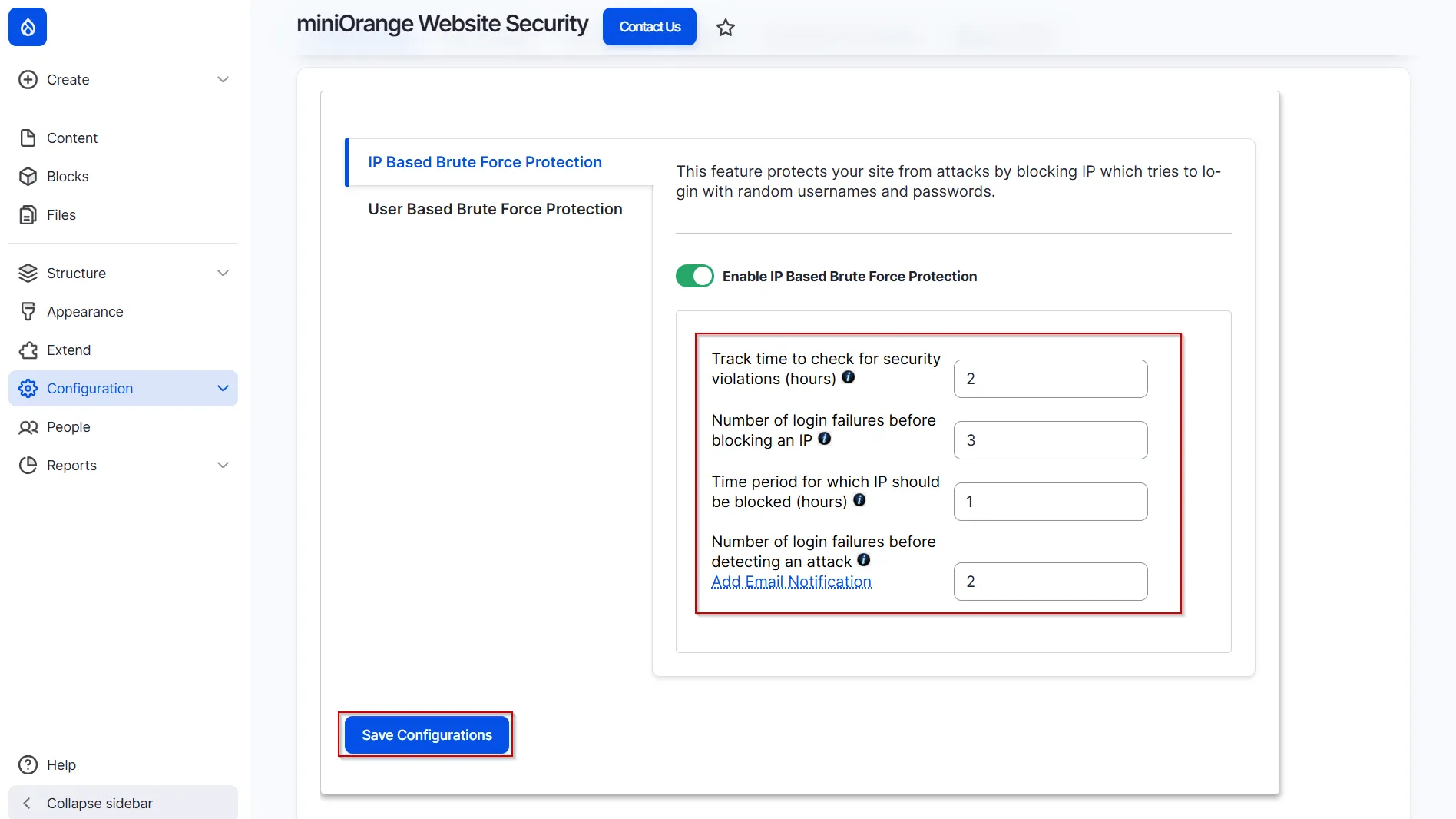 Drupal Website Security - Enter the details for IP Based Brute Force Protection