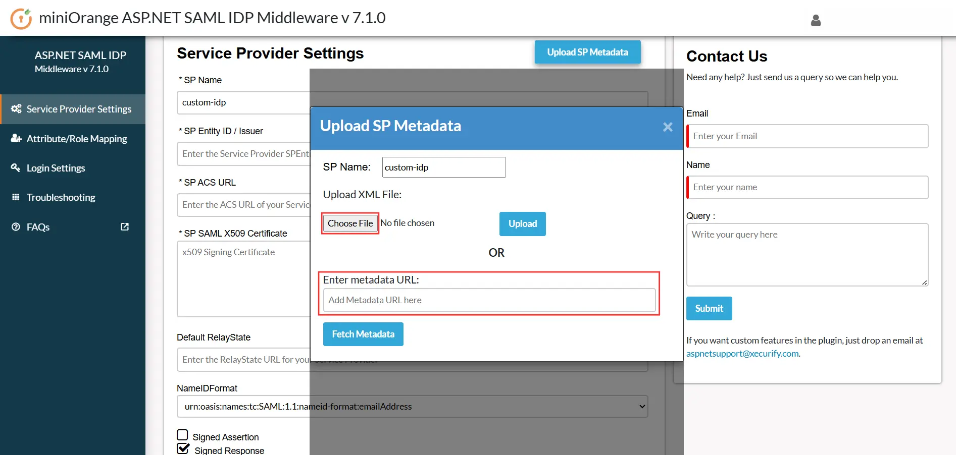 Upload SP metadata