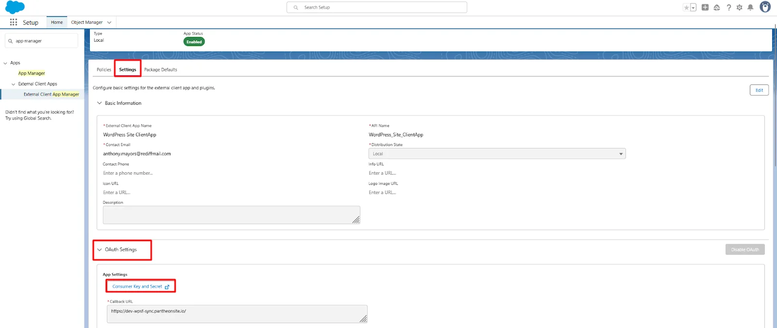 Configure Salesforce for Object sync - Consumer Key
