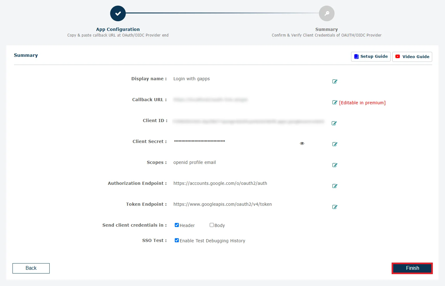 Google Single Sign-On (SSO) OAuth - Finish configuration
