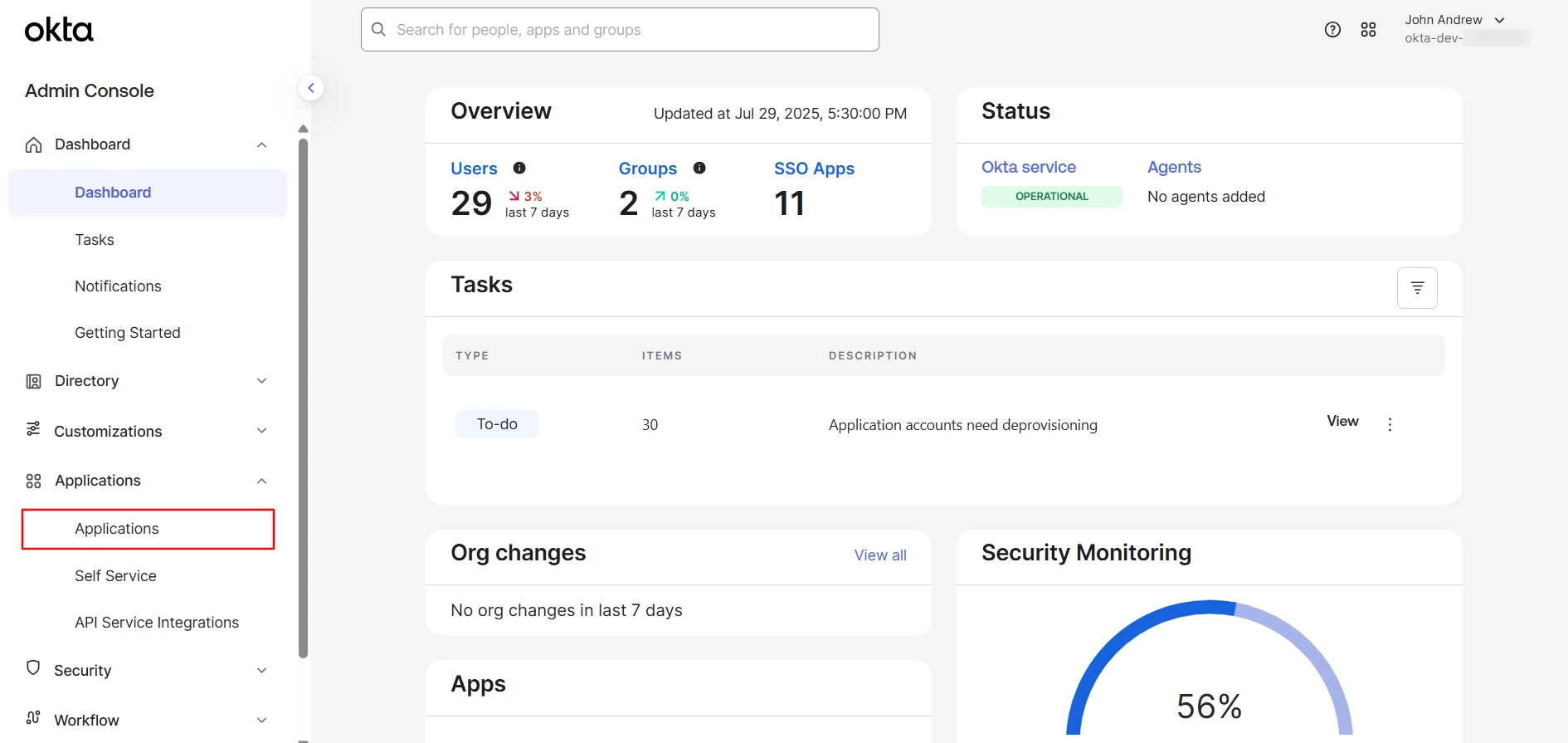 Okta Dashboard