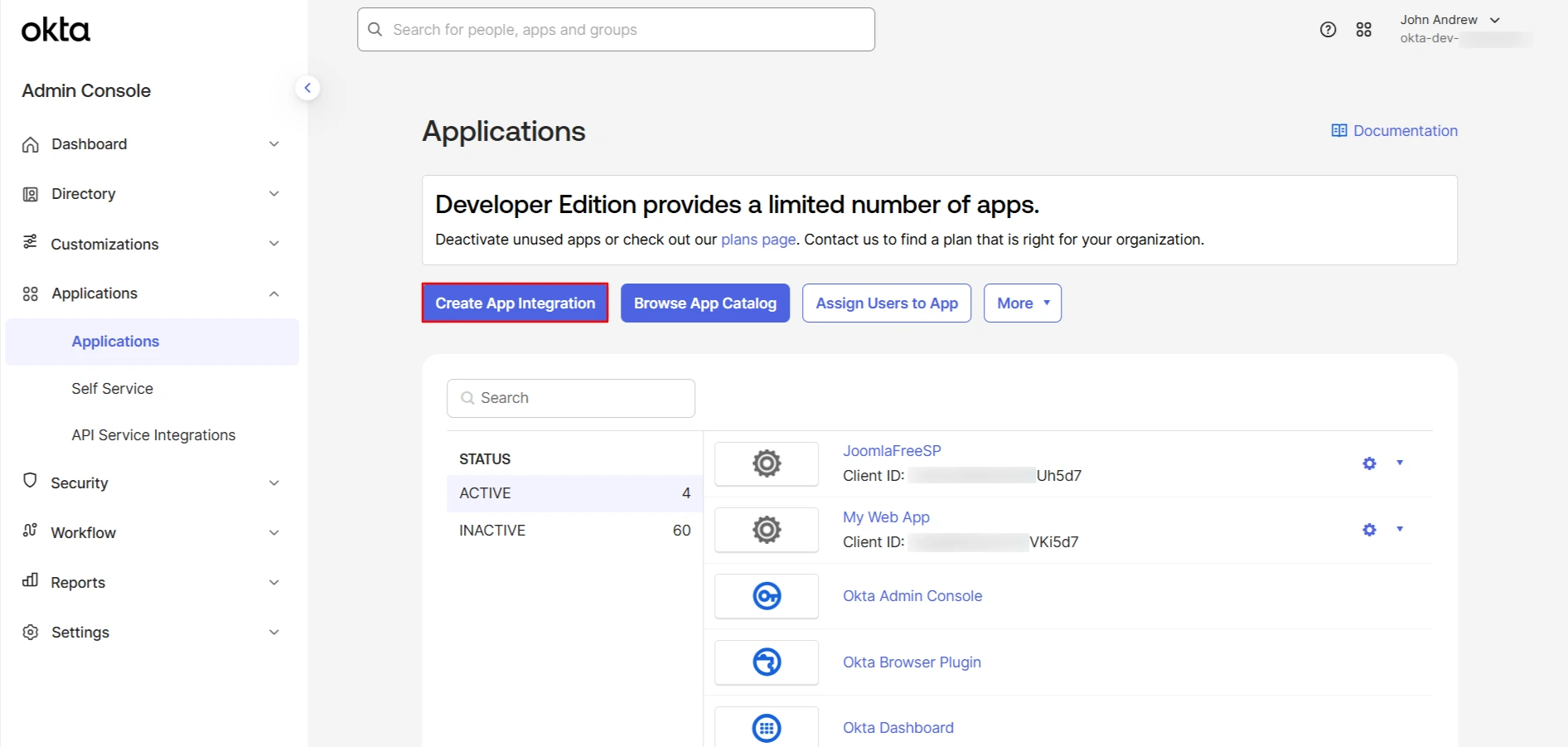 Create New Okta App