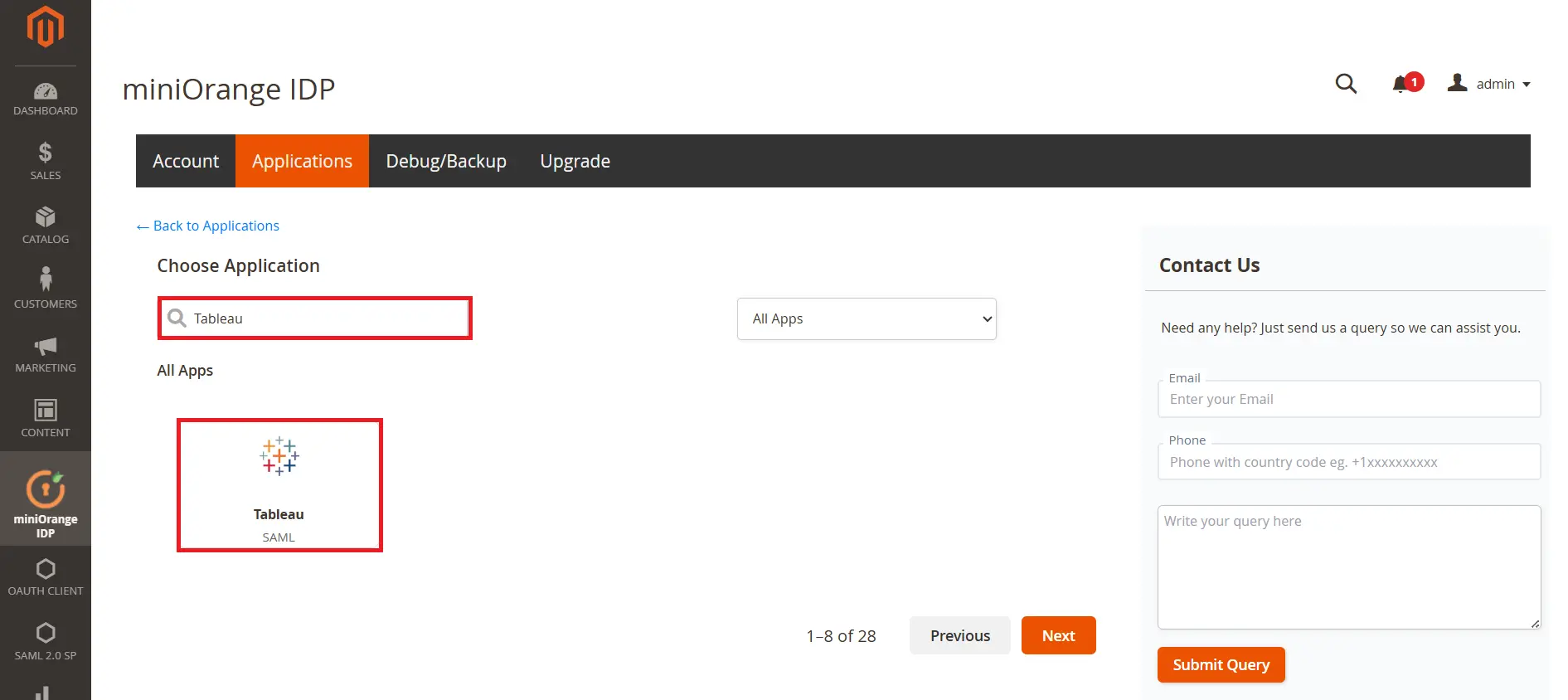 Magento as SAML IDP - Search Tableau