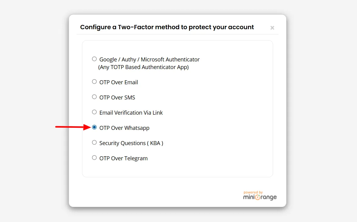 WhatsApp OTP authentication - Select WhatsApp OTP Authentication Method