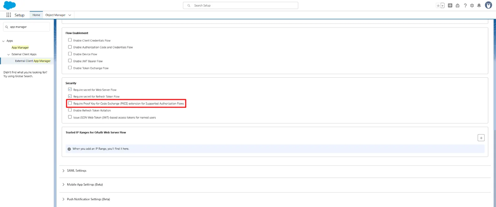 Configure Salesforce for Object sync - Require Proof Key