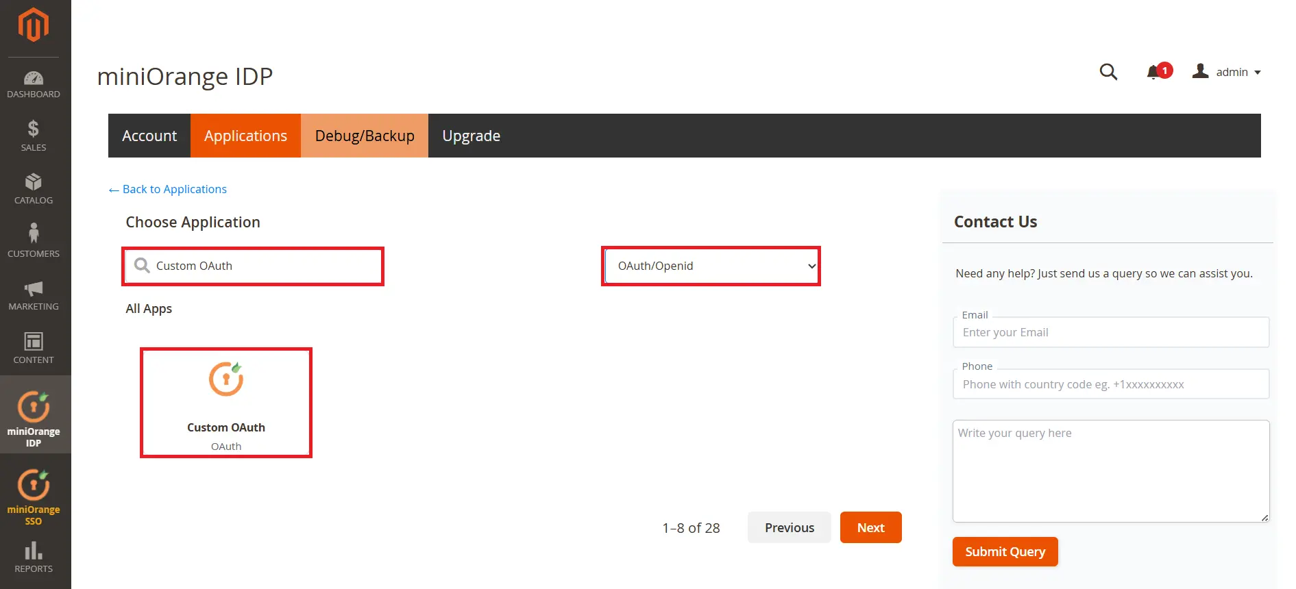 Magento as OAuth Server select WP