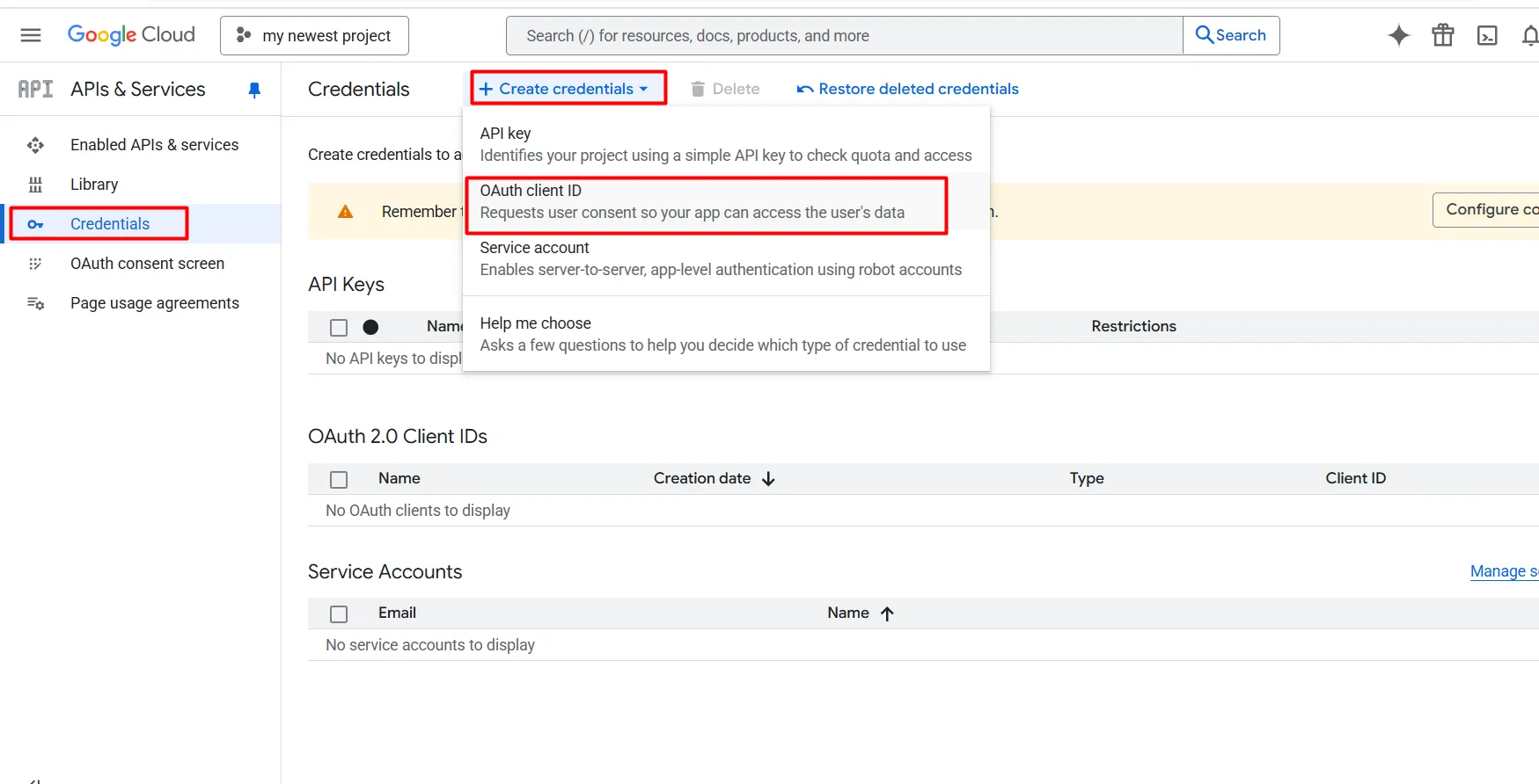 Shopify Google SSO – Anmeldeinformationen erstellen