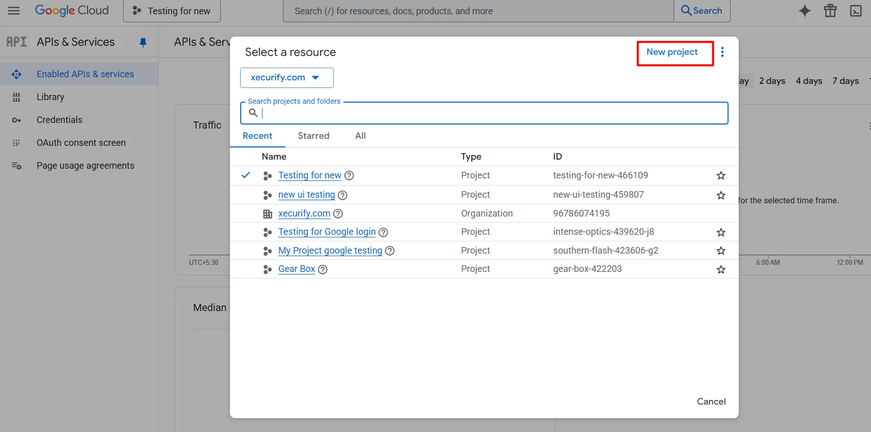 Shopify Google SSO – Projekt auswählen