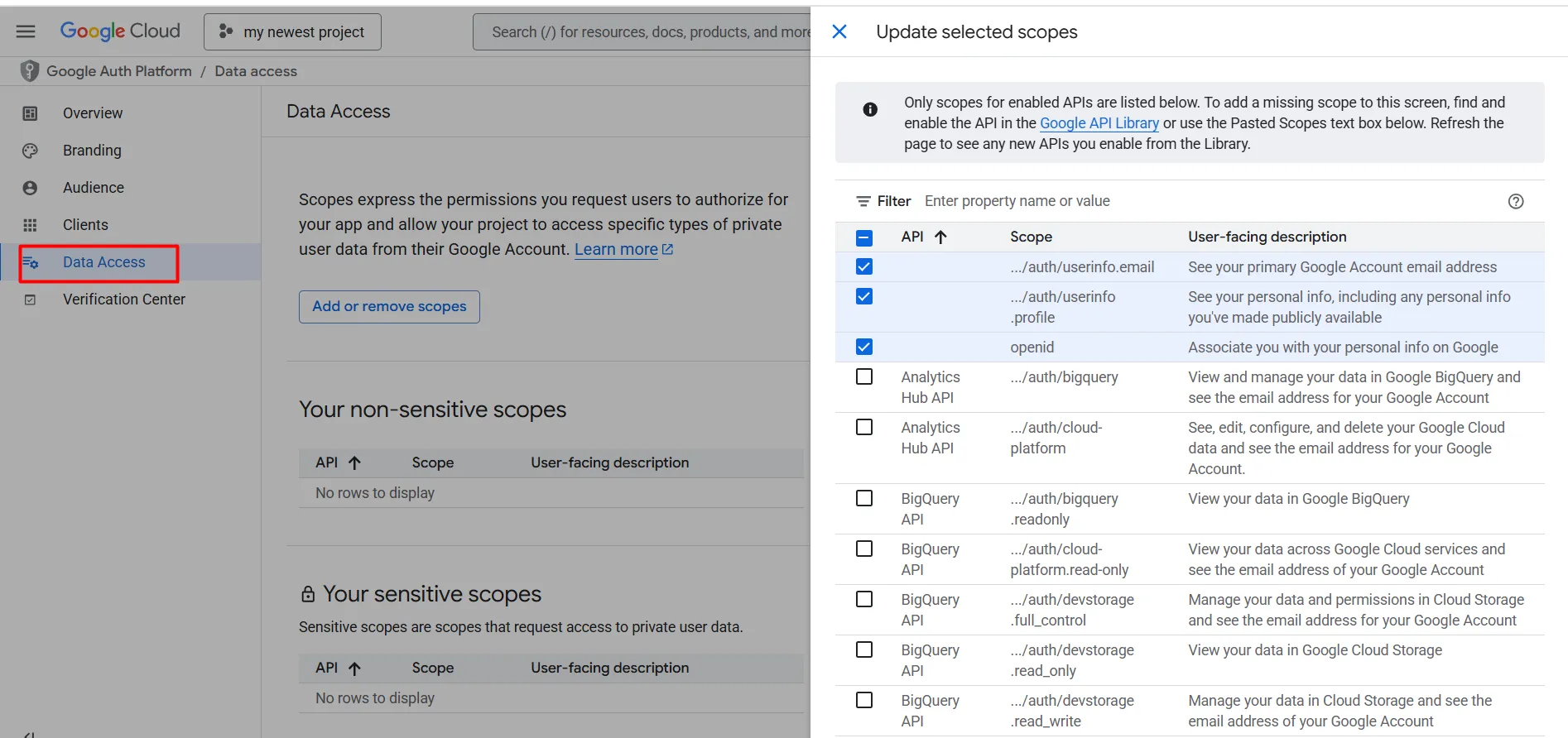 Shopify Google SSO – Bereiche aktualisieren