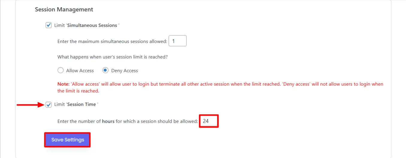 Session Time Limit - Click Save Setting button