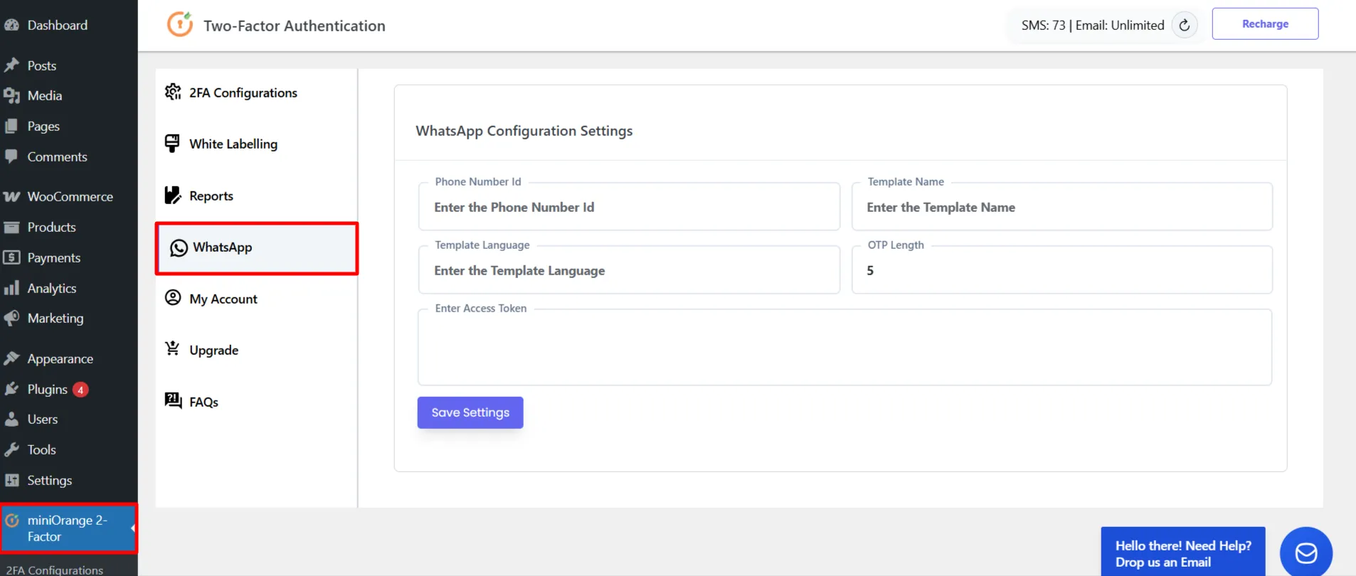 Send OTP on WhatsApp - WhatsApp Tab
