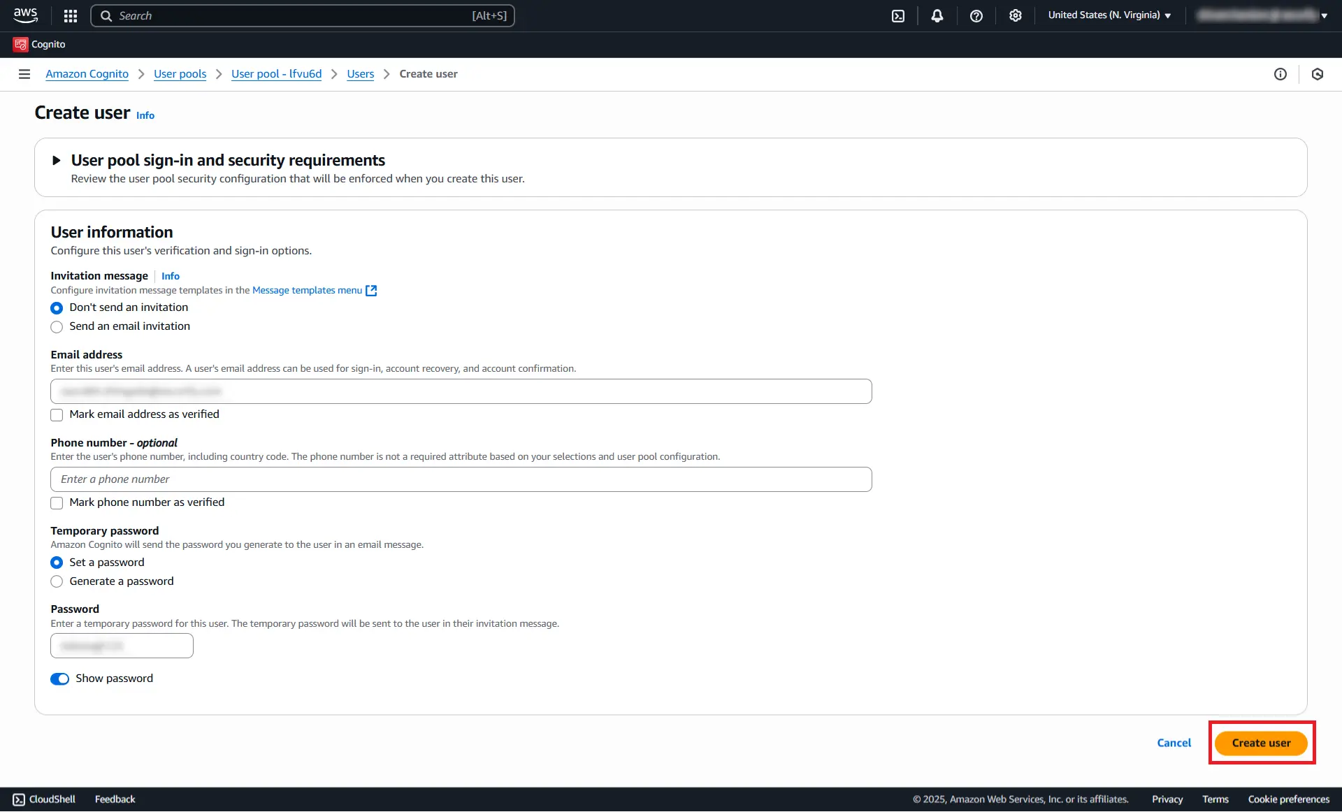 AWS Cognito Single Sign-On (SSO) - enter username email password 