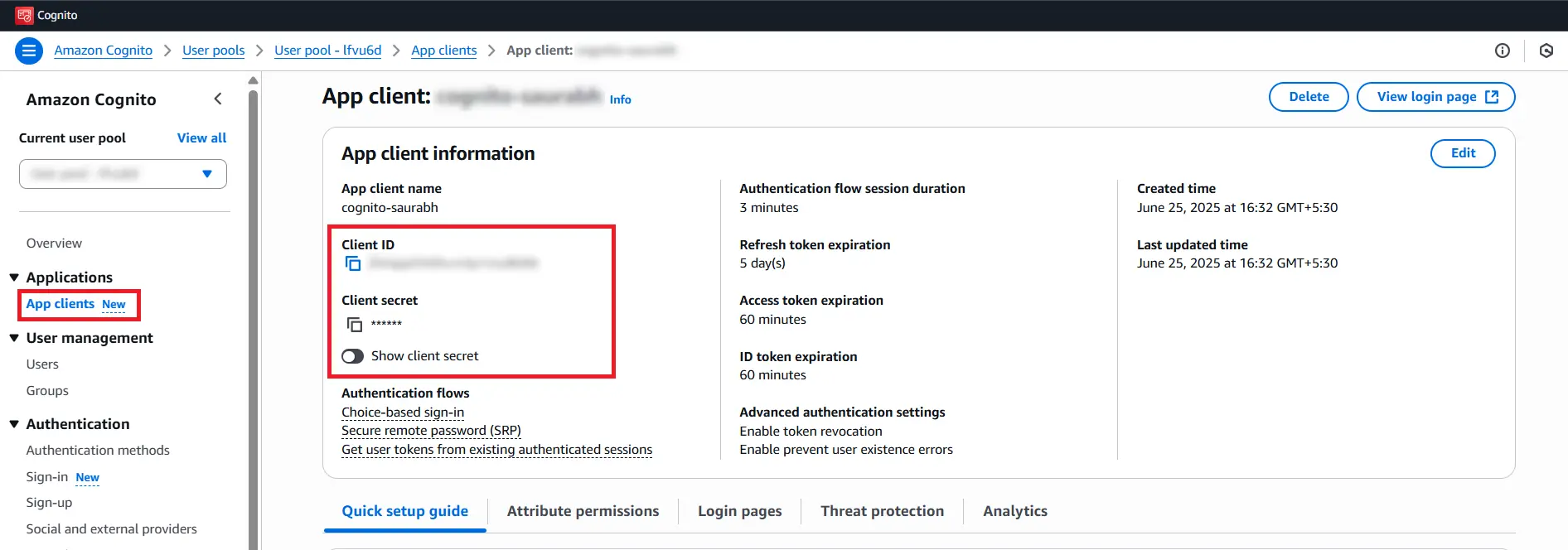 AWS Cognito Single Sign-On (SSO) - get client credentials 