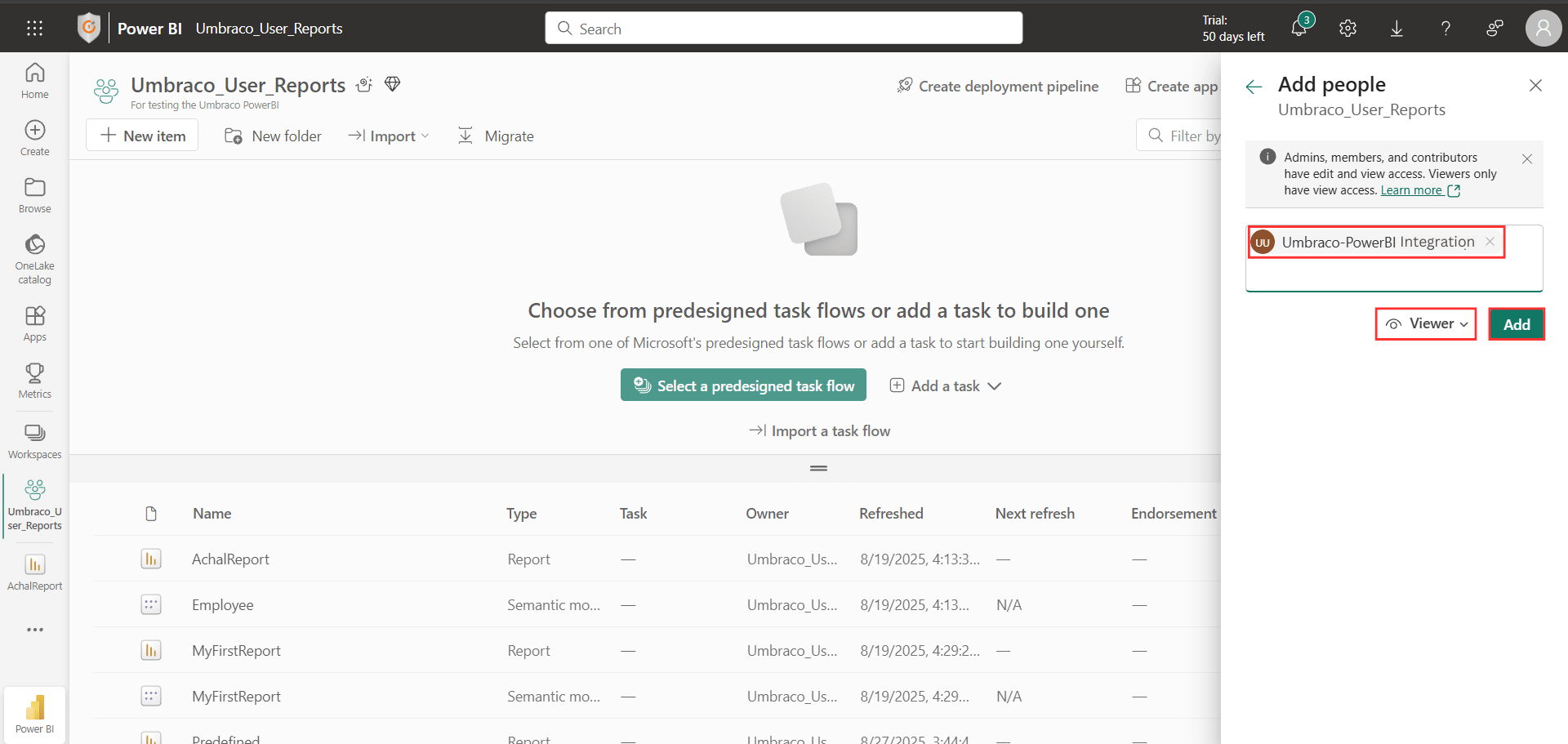 PowerBI - Add People or Groups