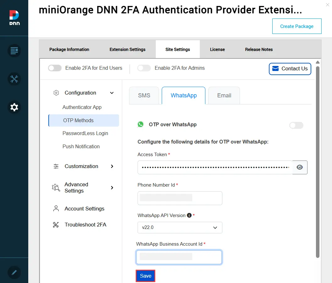 Configure Details for OTP over WhatsApp