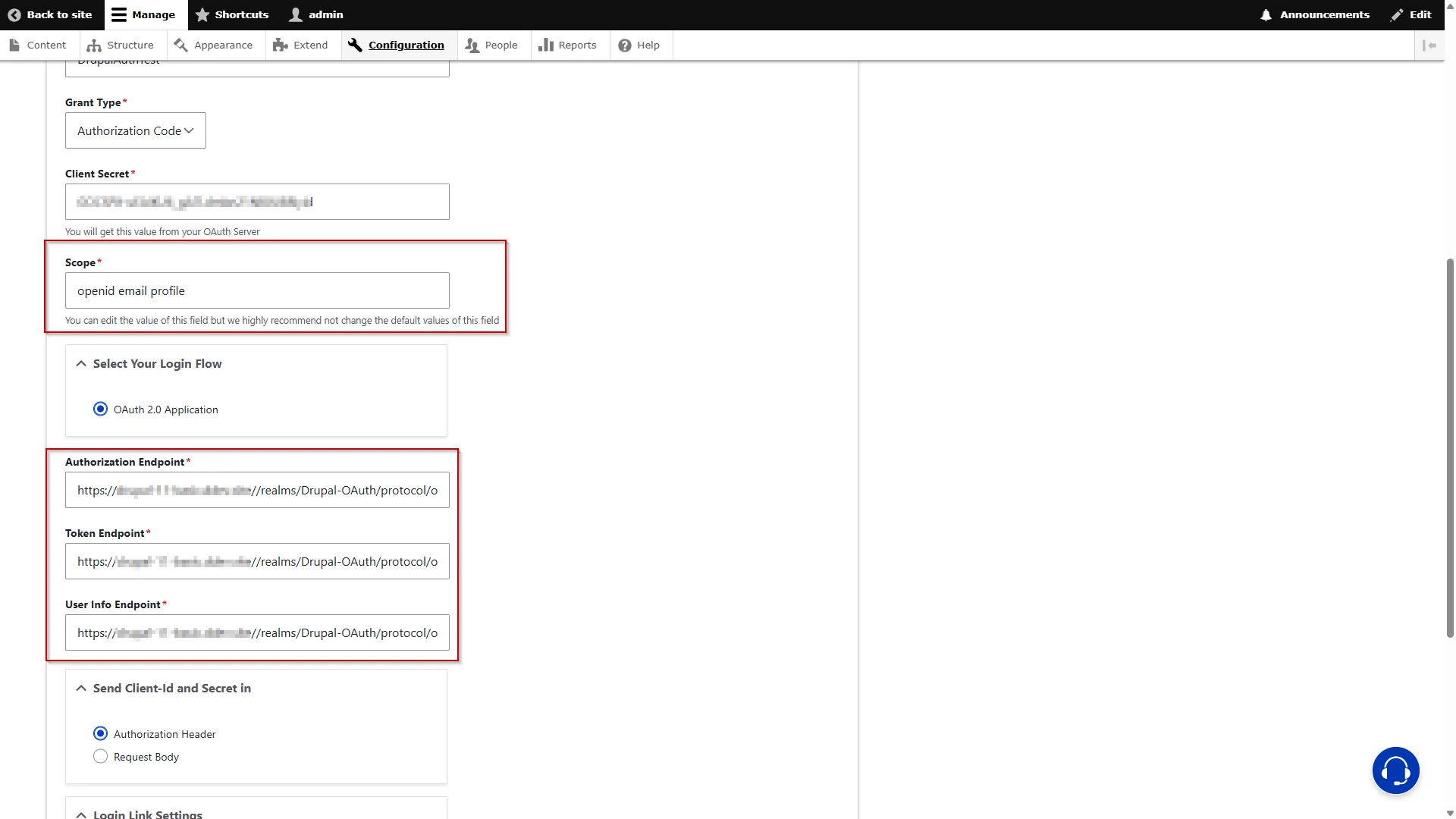 Keycloak OAuth/OIDC Single Sign On - Paste Realm Name and Domain Save Configuration
