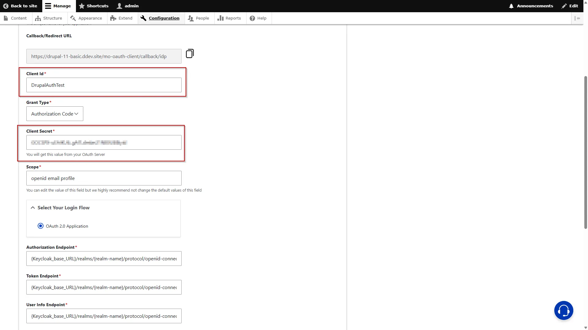 Drupal-Auth-SSO-Keycloak-Paste-Client-Credentials