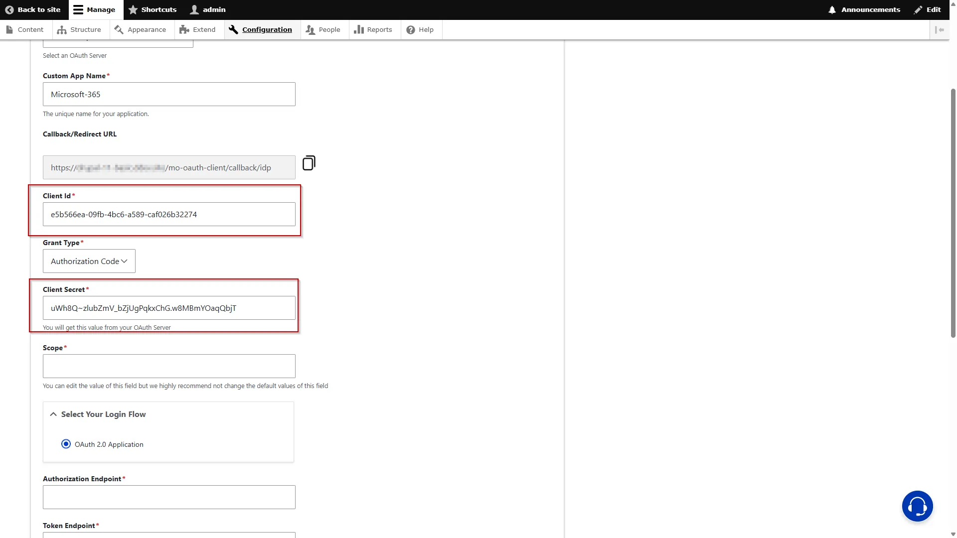 Drupal-Auth-SSO-Keycloak-Paste-Client-Credentials