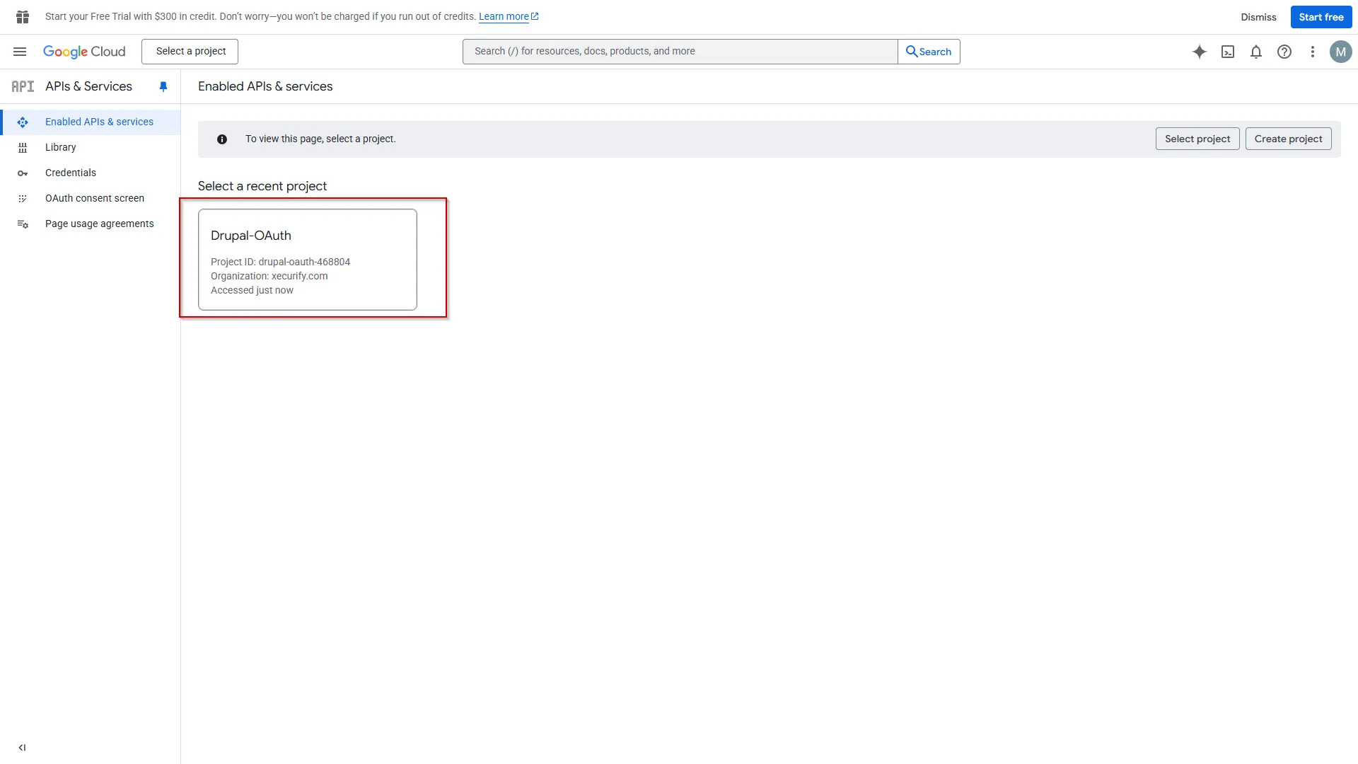 Google Apps SSO Select projec
