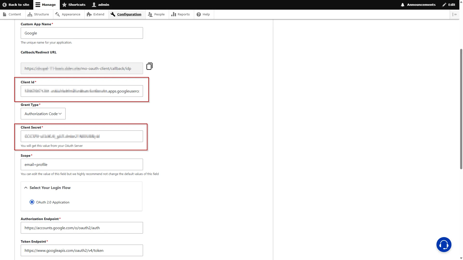 Drupal-Auth-SSO-Google-Paste-Client-Credentials