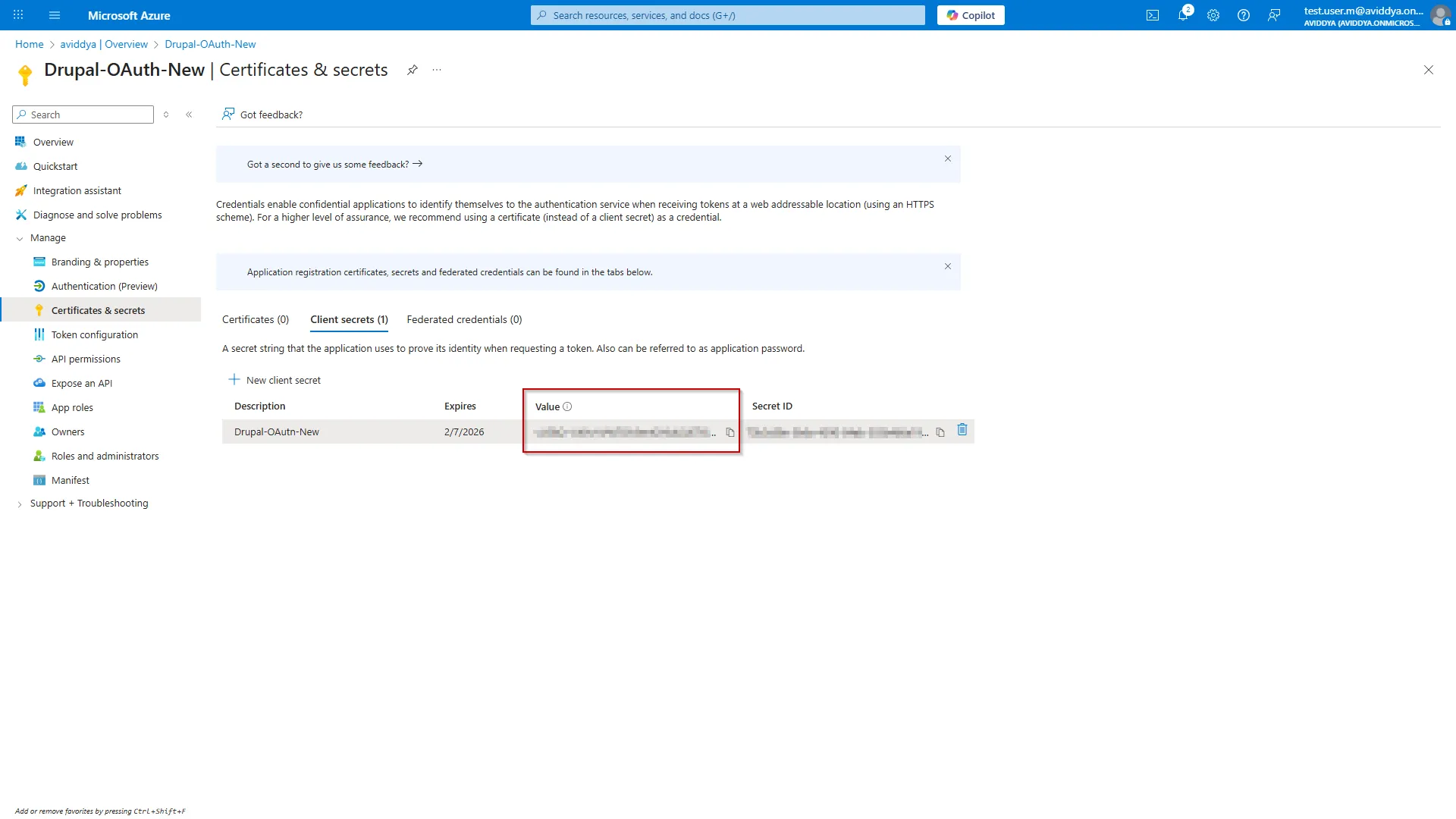 Drupal OAuth OpenID OIDC Single Sign On (SSO) Paste the copied client secret value into the Client Secret text field