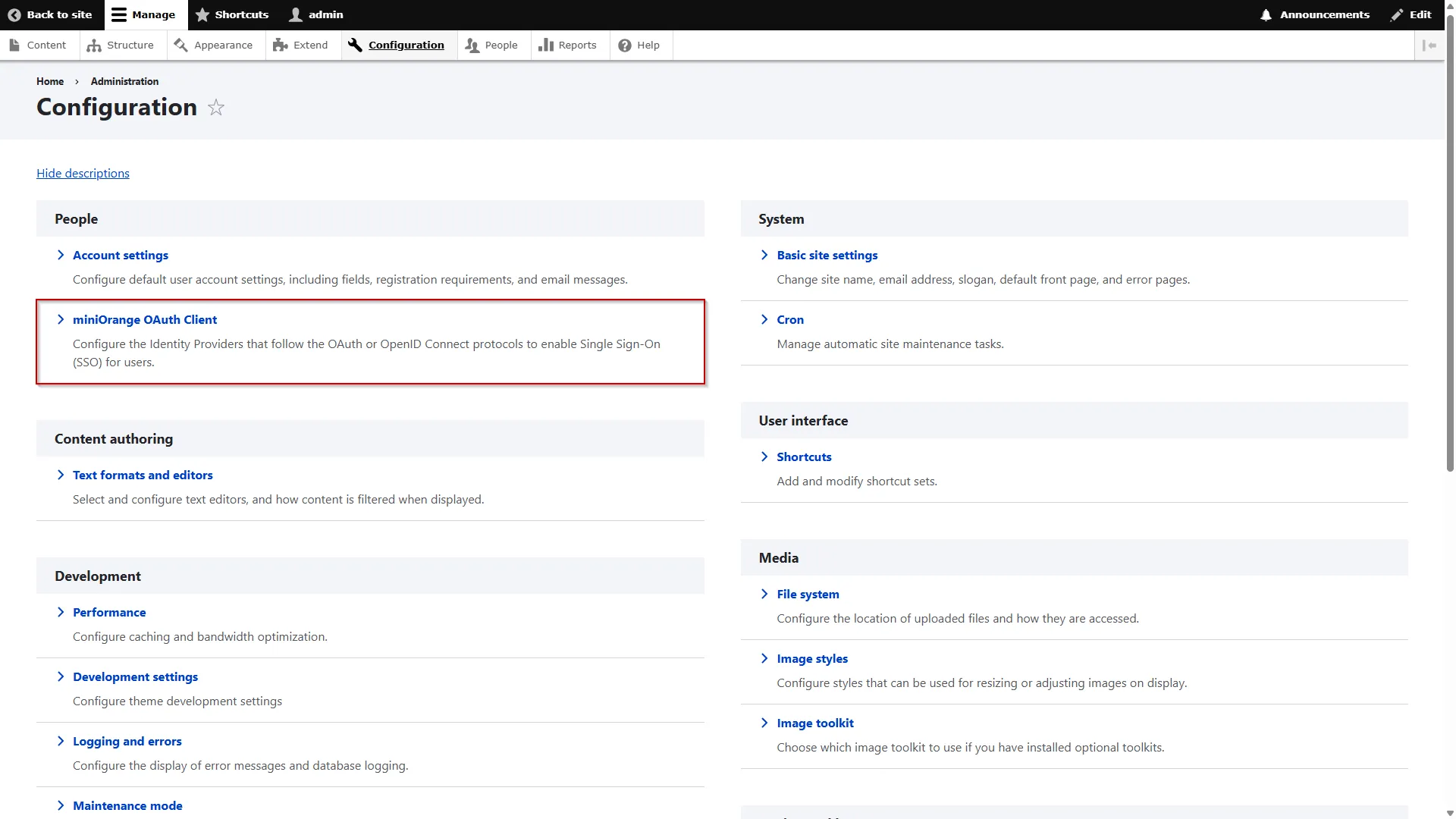Drupal OAuth Client - select mimiorange OAuth Client