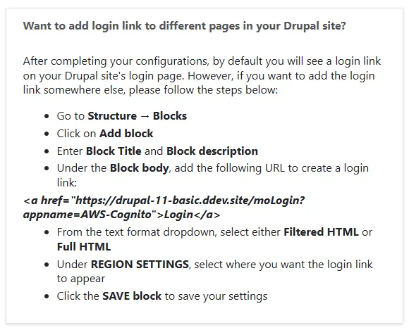 Drupal OAuth Client - add link on other pages