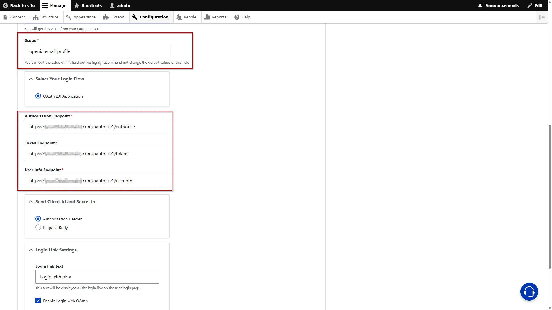 Okta OAuth/OIDC Single Sign On - Paste Realm Name and Domain Save Configuration