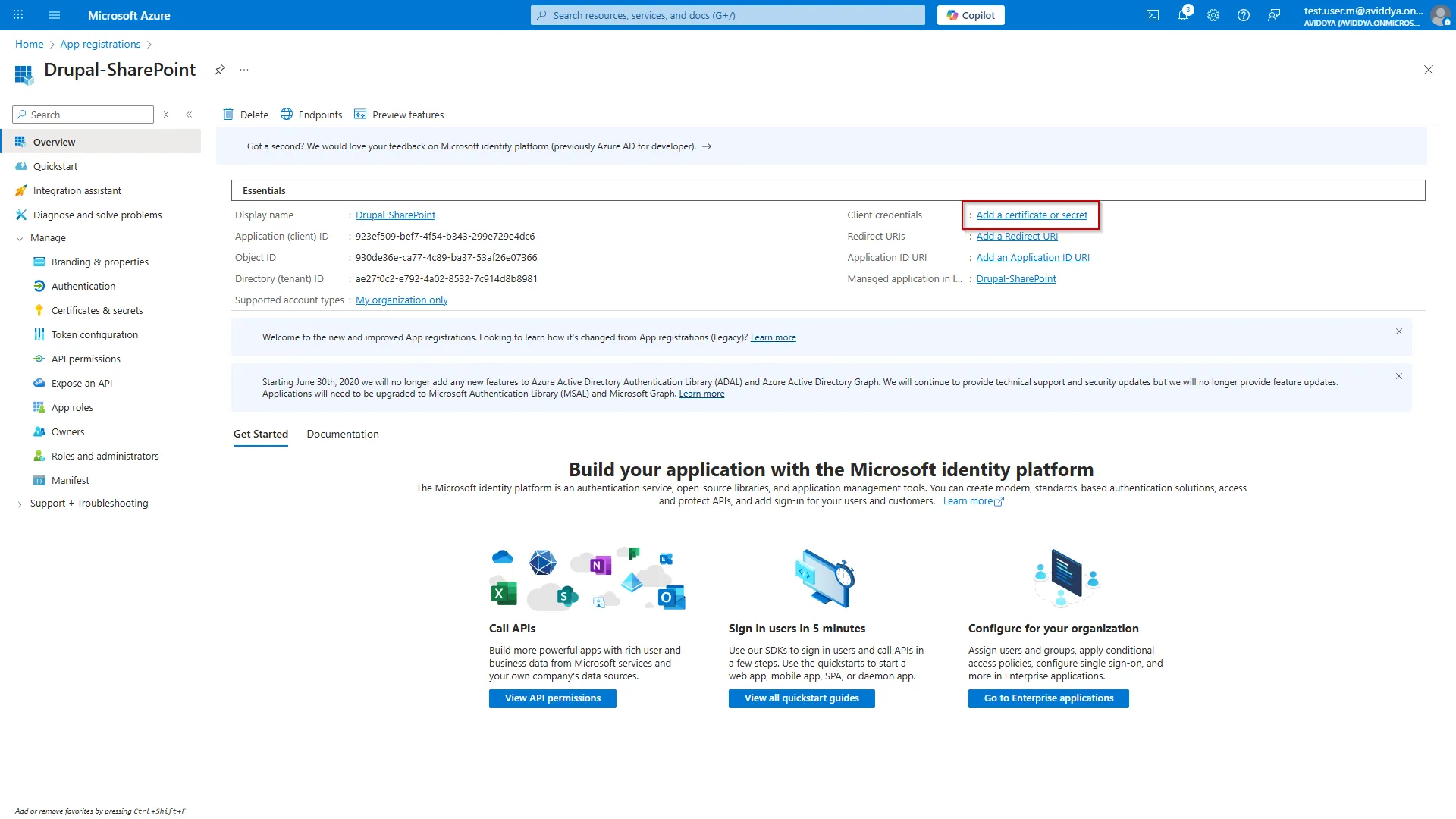 Drupal SharePoint - Click Add Secret