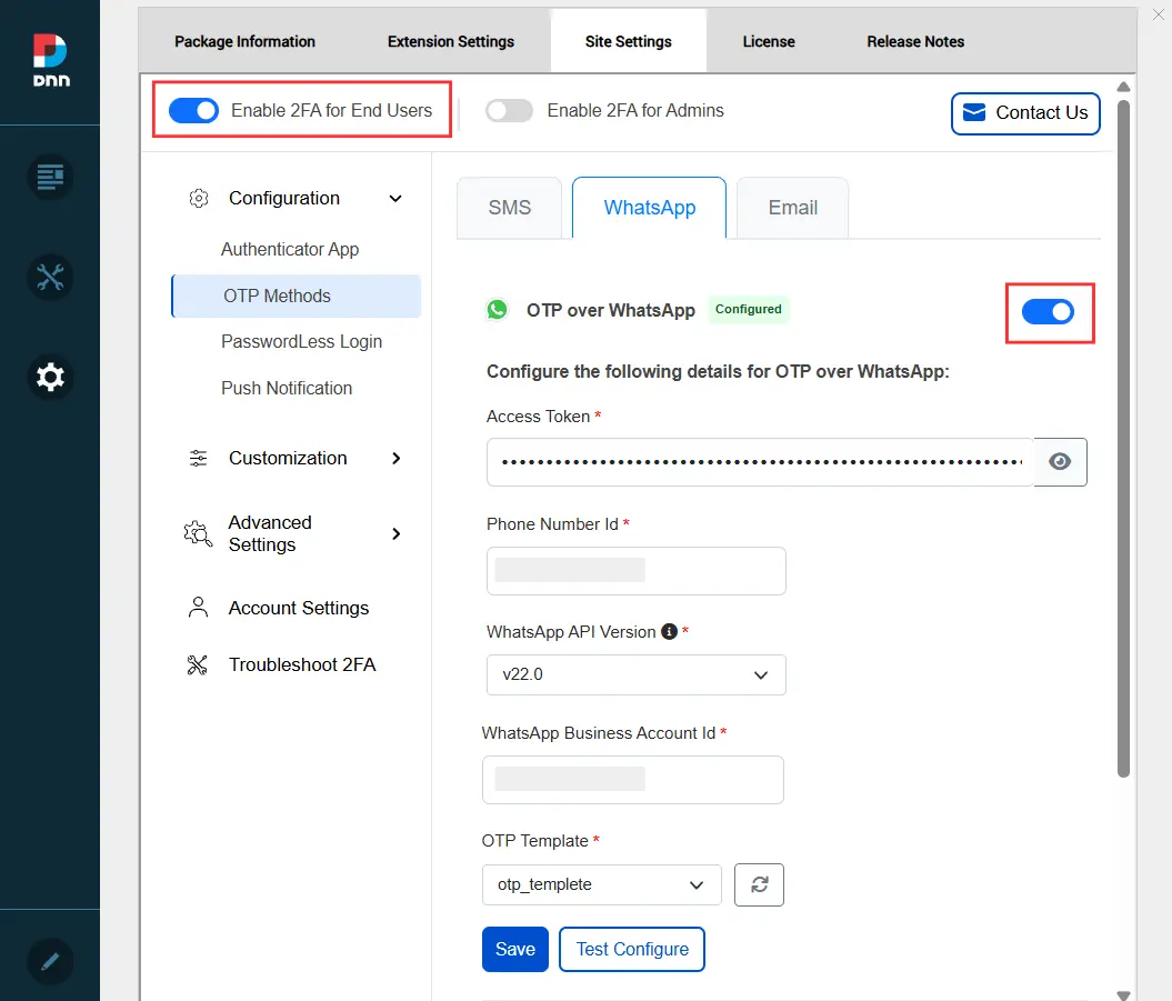 Enable 2FA for End Users