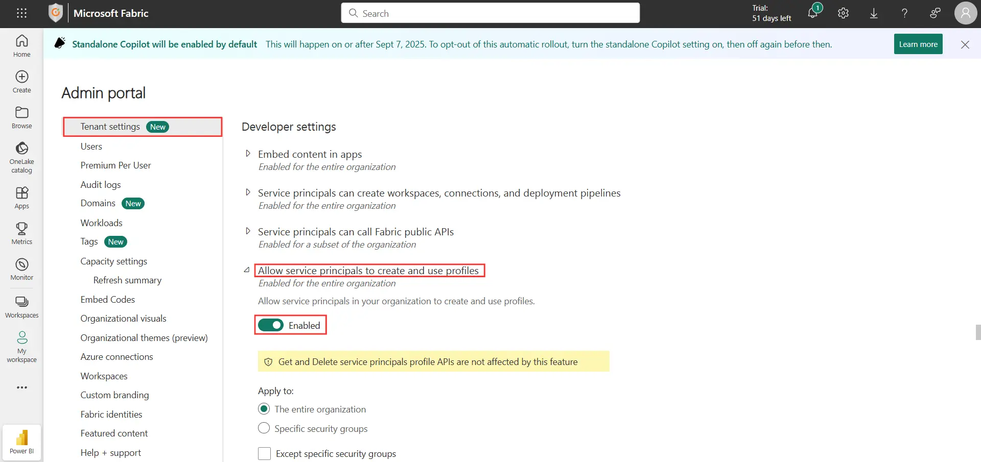 PowerBI - Admin Portal Tenant Settings