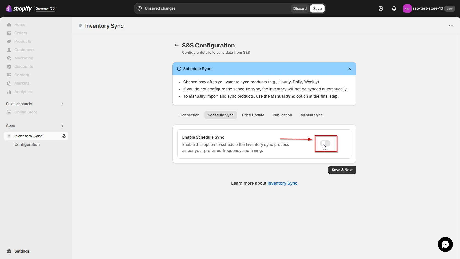 Shopify S&S Activewear Integration - Enable Schedule Sync