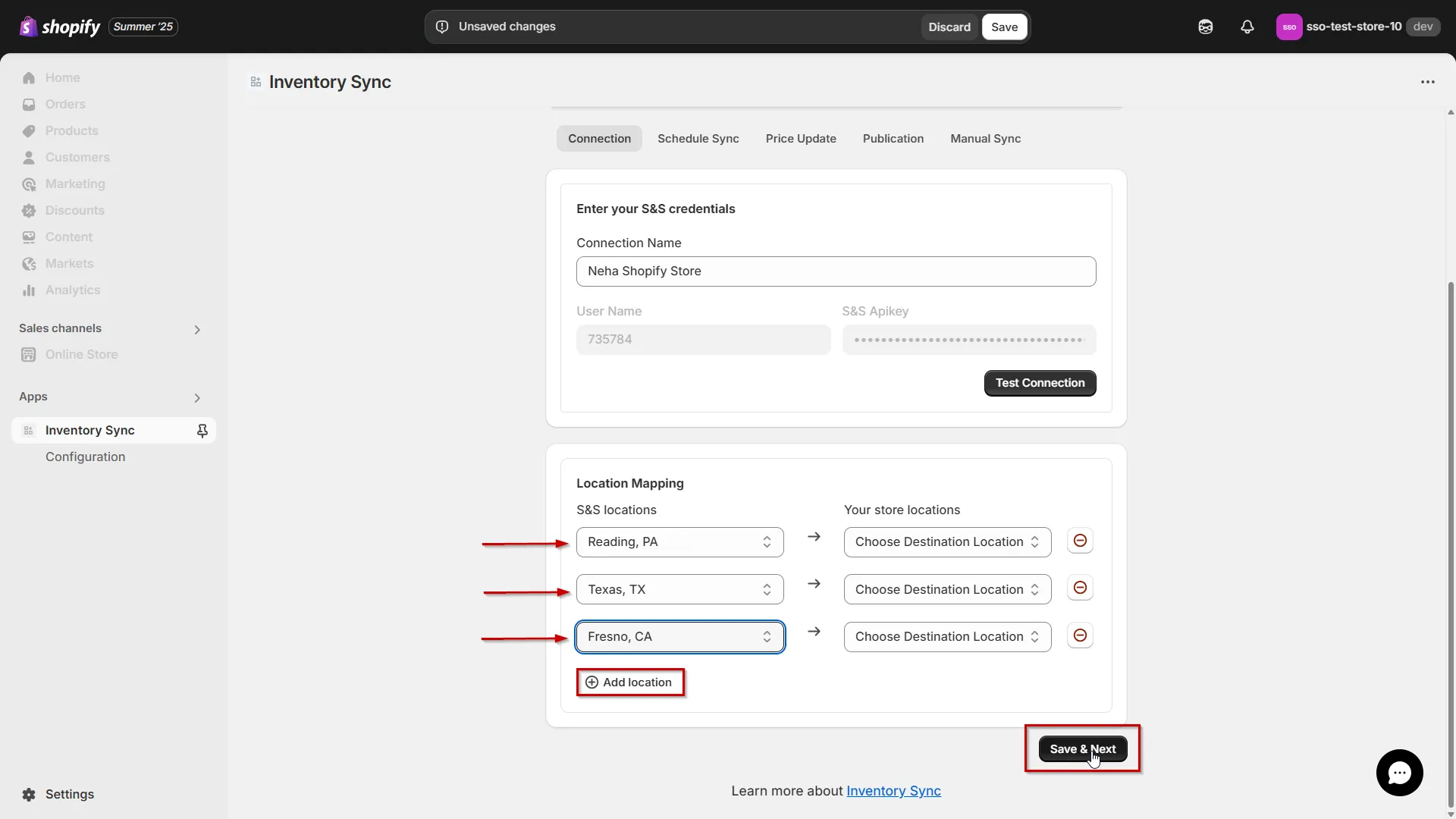 Shopify S&S Activewear Integration - Enter your S&S credentials