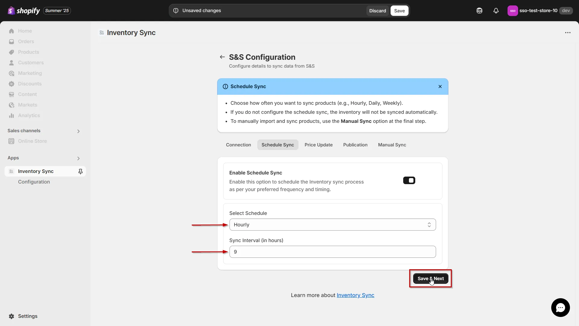 Shopify S&S Activewear Integration - Schedule sync interval