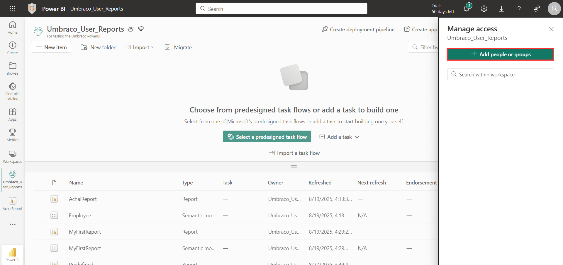 PowerBI - Add People or Groups
