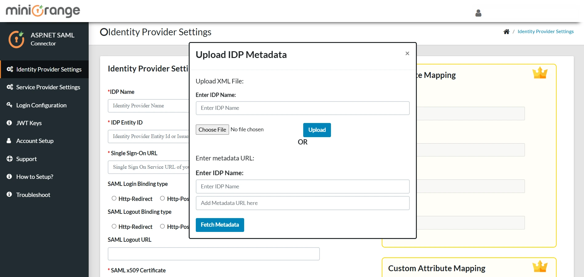 Upload IDP Metadata