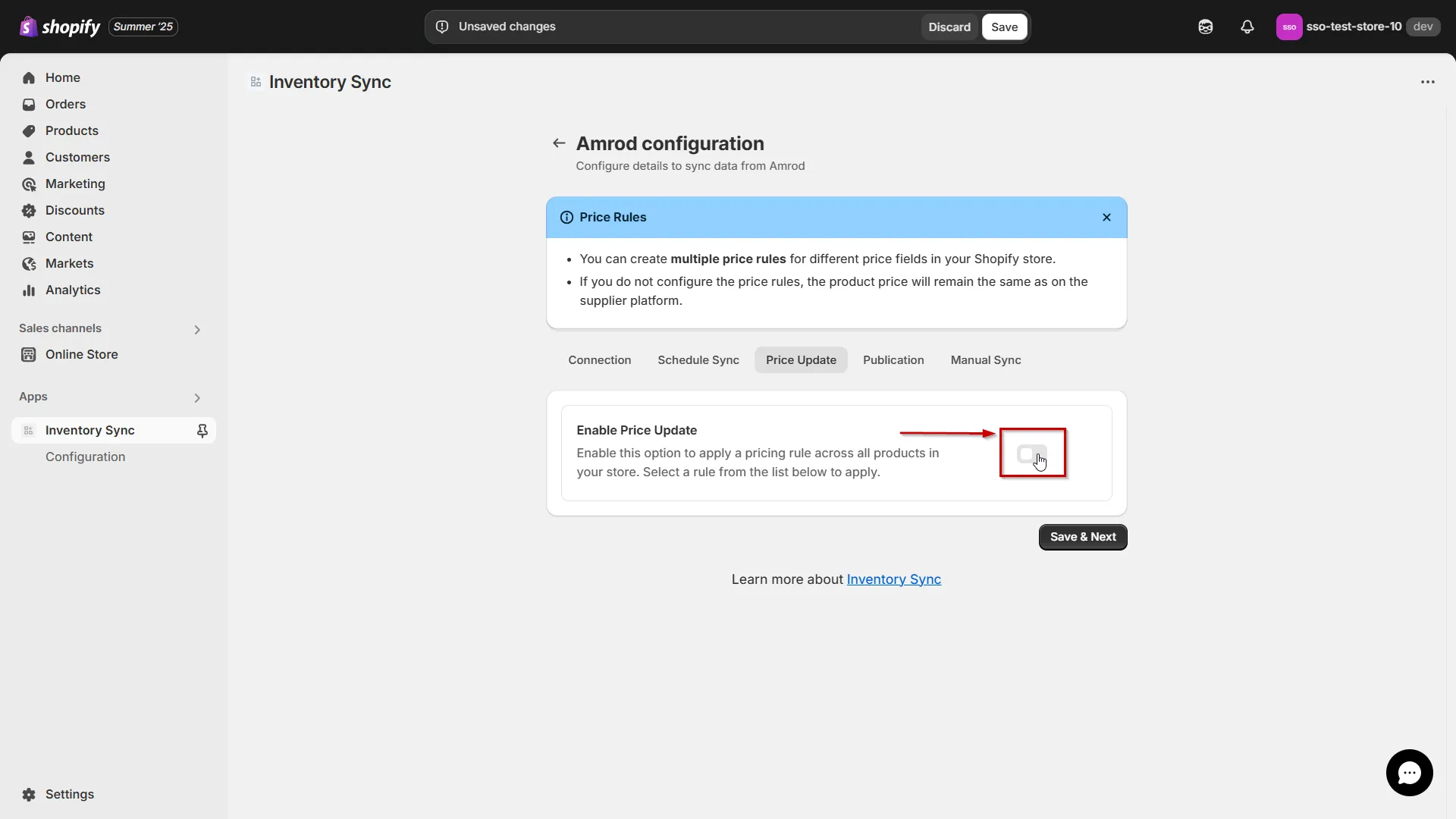 Connect Amrod to Shopify using Inventory Sync - Select Store Locations to Sync