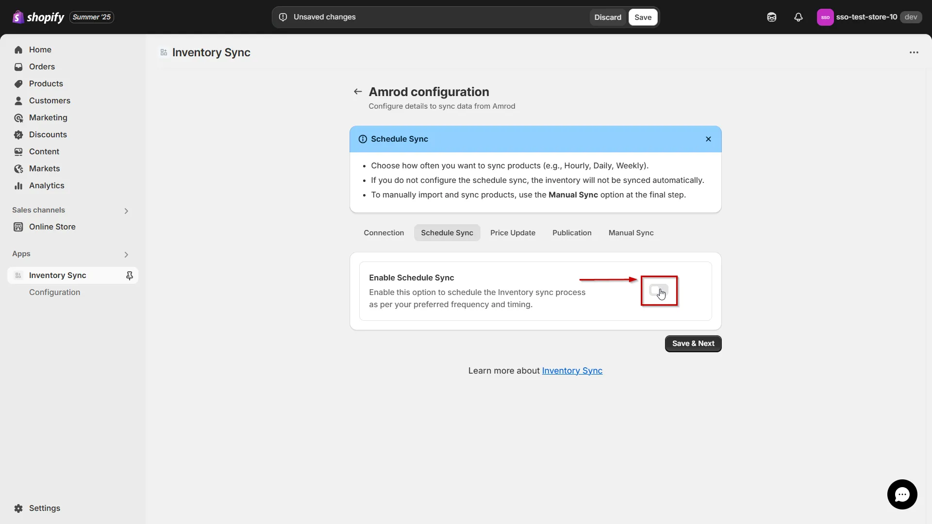 Connect Amrod to Shopify using Inventory Sync - enable schedule Sync