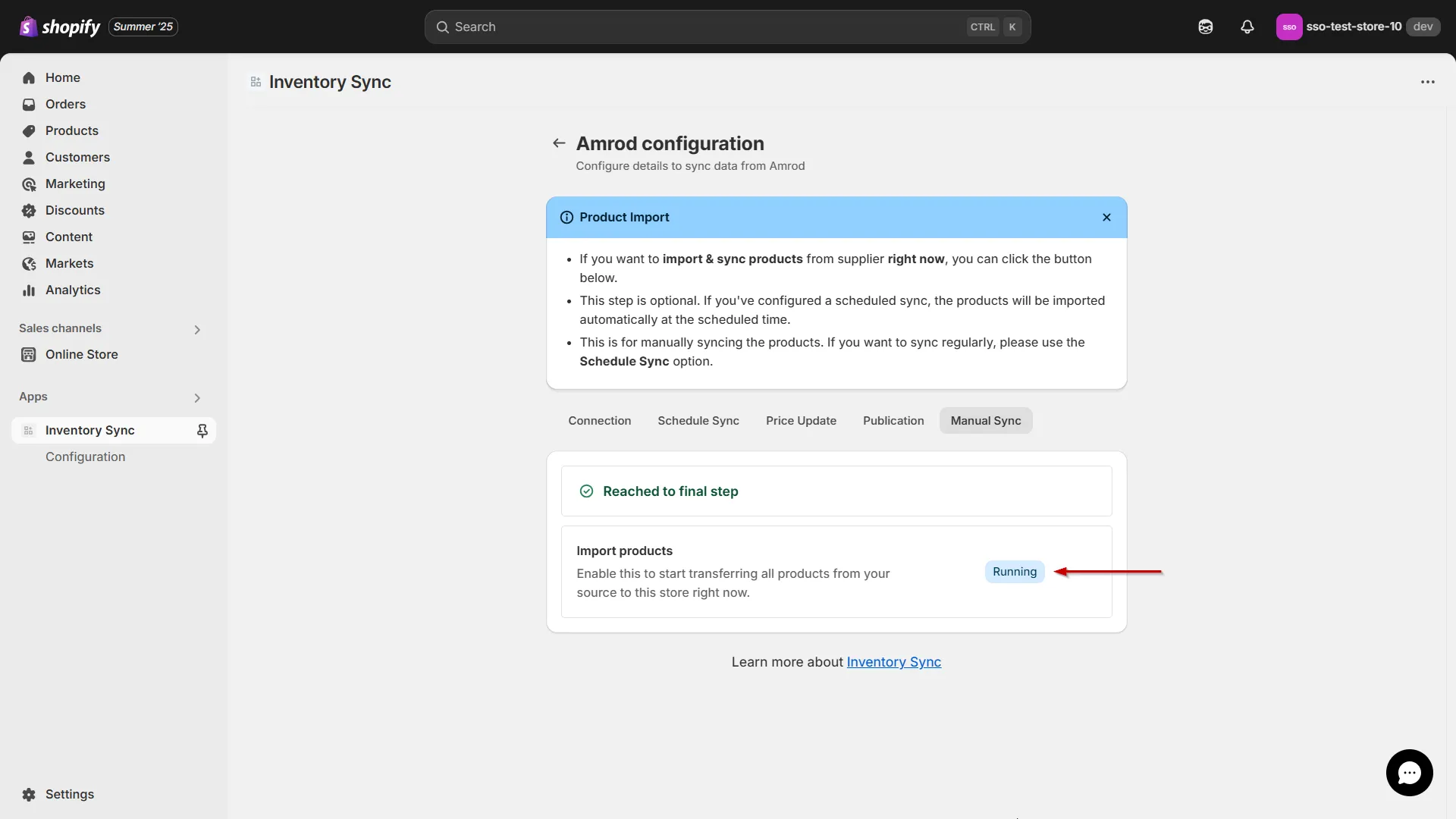 Connect Amrod to Shopify using Inventory Sync - Import product running