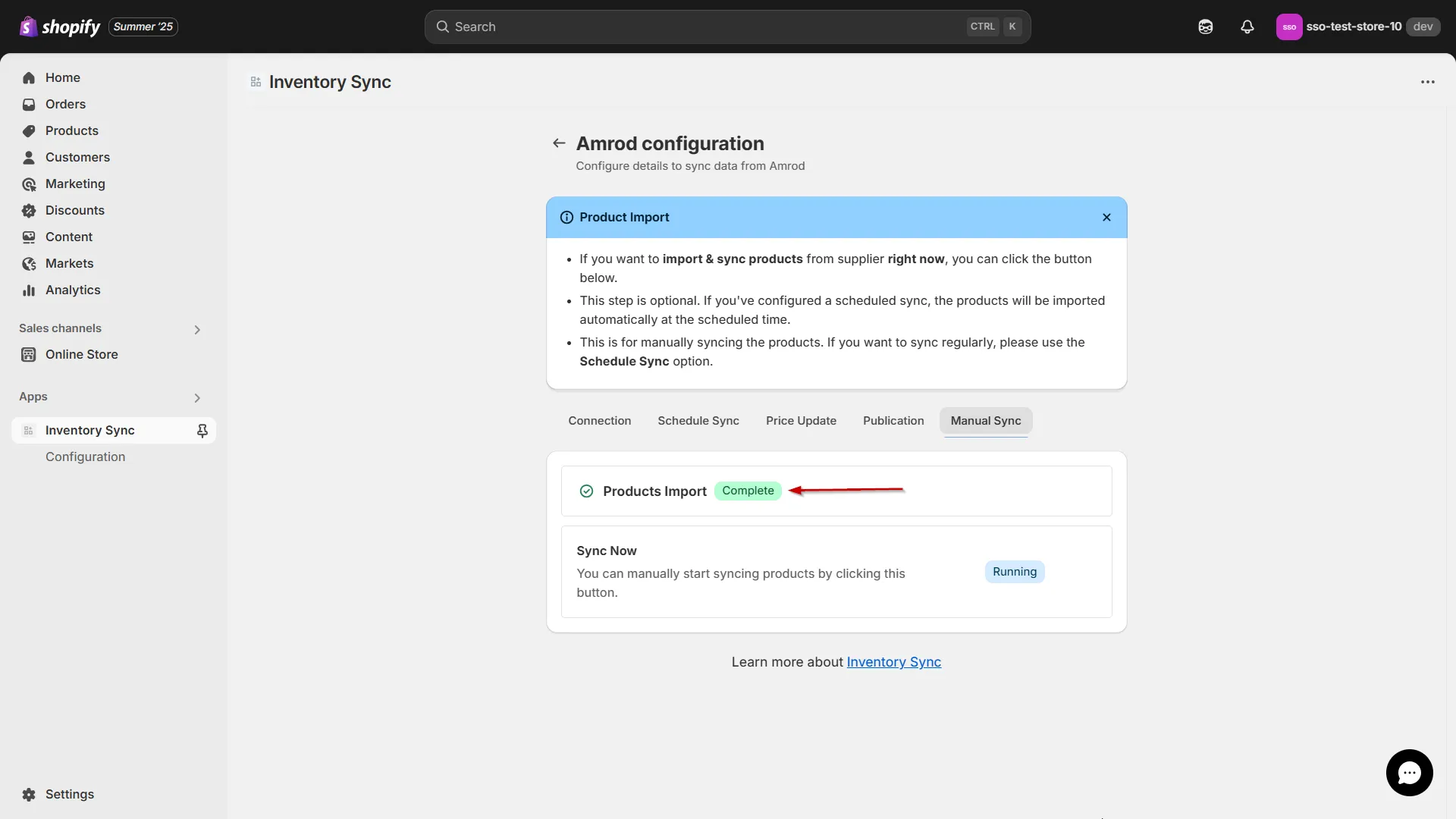 Connect Amrod to Shopify using Inventory Sync - Import product completed