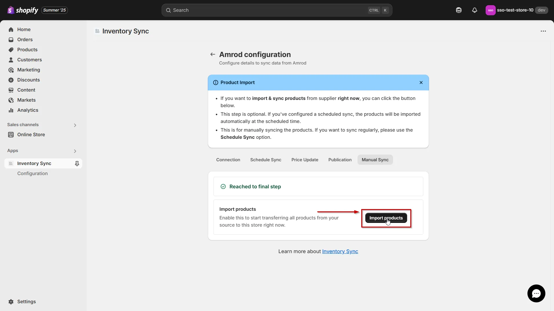 Connect Amrod to Shopify using Inventory Sync - Manual sync update product