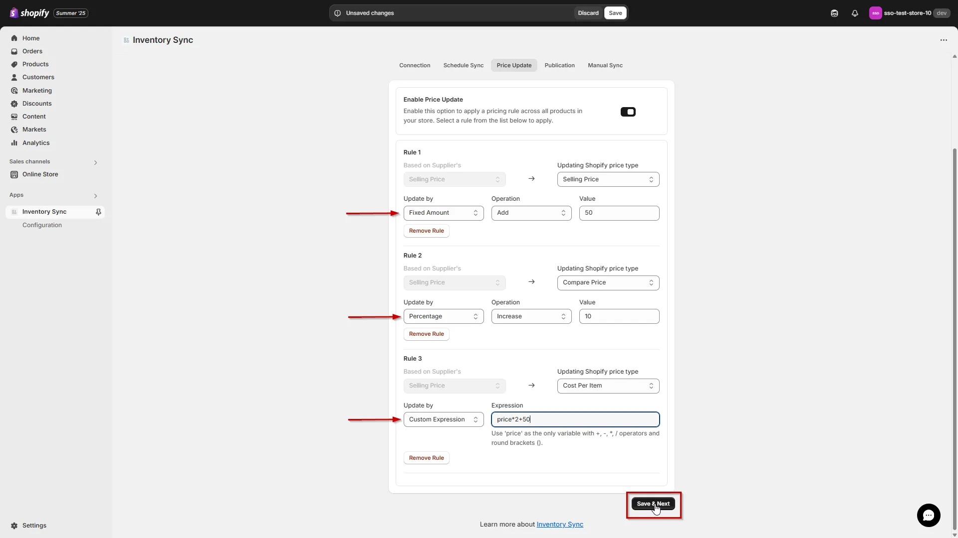 Connect Amrod to Shopify using Inventory Sync - Price rule update